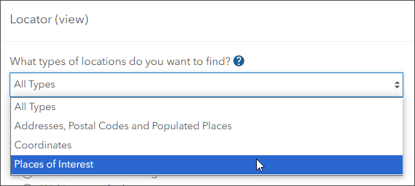 Location types for locator view