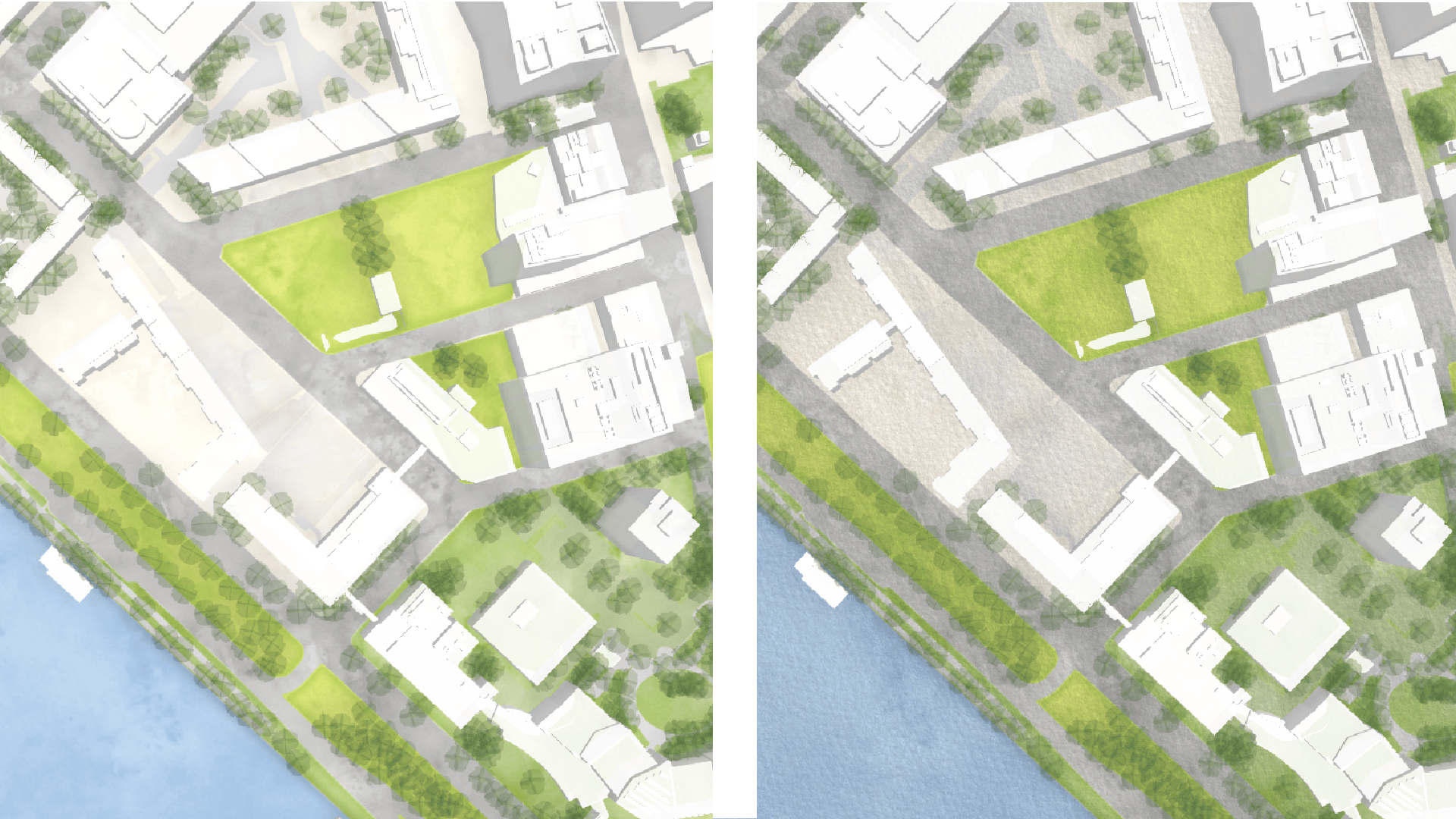 Same image of watercolor basemap with and without a paper texture