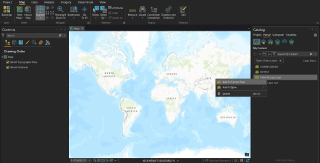 ArcGIS AllSource with a Video Layer selected and added to current map.