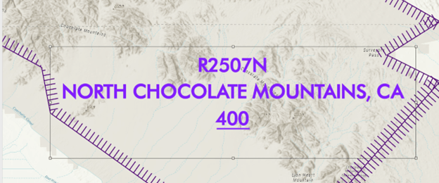 A map image of the Chocolate Mountains in California, with text reading "R2507N North Chocolate Mountains, CA 400".