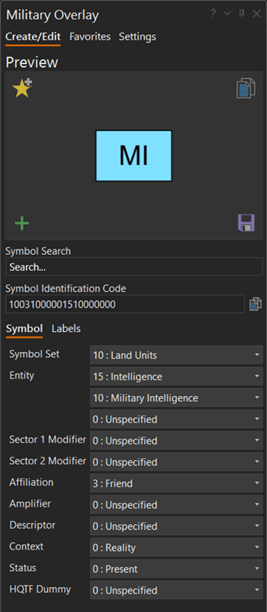A military symbol for military intelligence created in the Military Overlay pane.