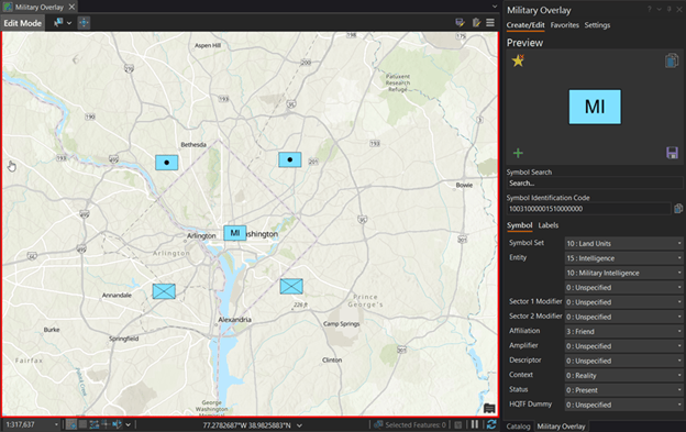 Military symbology has been added to the map using Military Overlay.