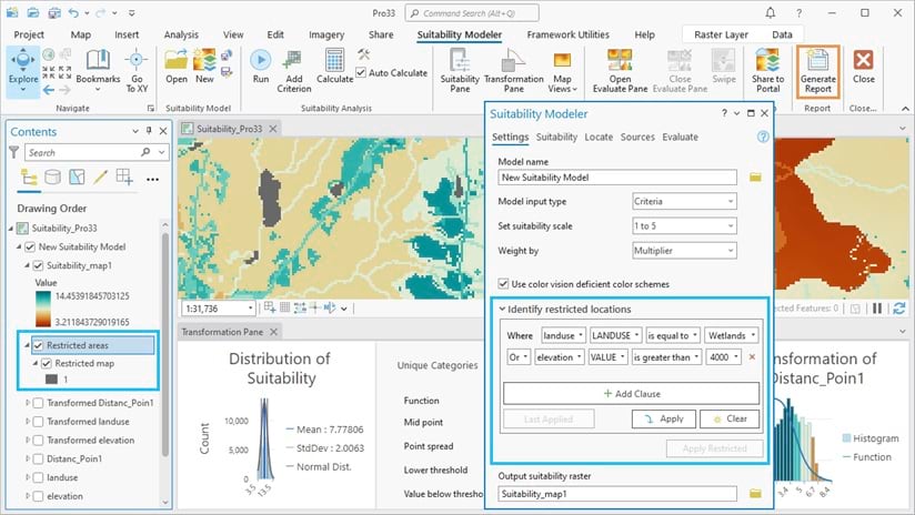Identify restricted locations in the Suitability Modeler in ArcGIS Spatial Analyst 3.3