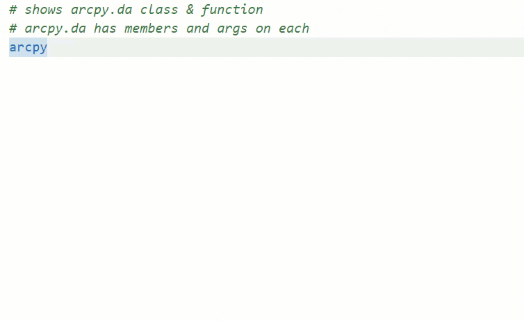 arcpy.da now shows up in typehinting including all its classes and functions. arcpy.da now shows up in typehinting including all its classes and functions.