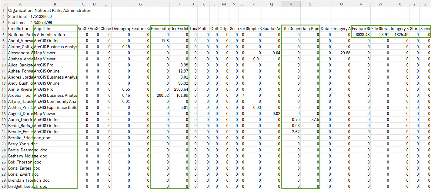 Credit report with some capabilities, apps, and storage fields highlighted
