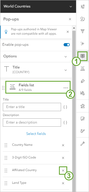 Remove button for pop-up field