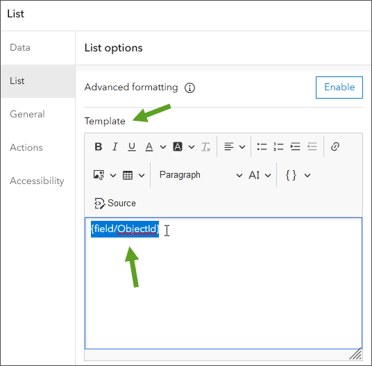 List template pane List template pane