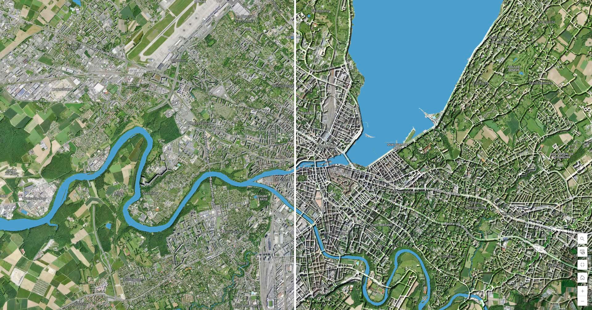 World Imagery with an embossed representation of the human footprint around Geneva World Imagery with an embossed representation of the human footprint around Geneva