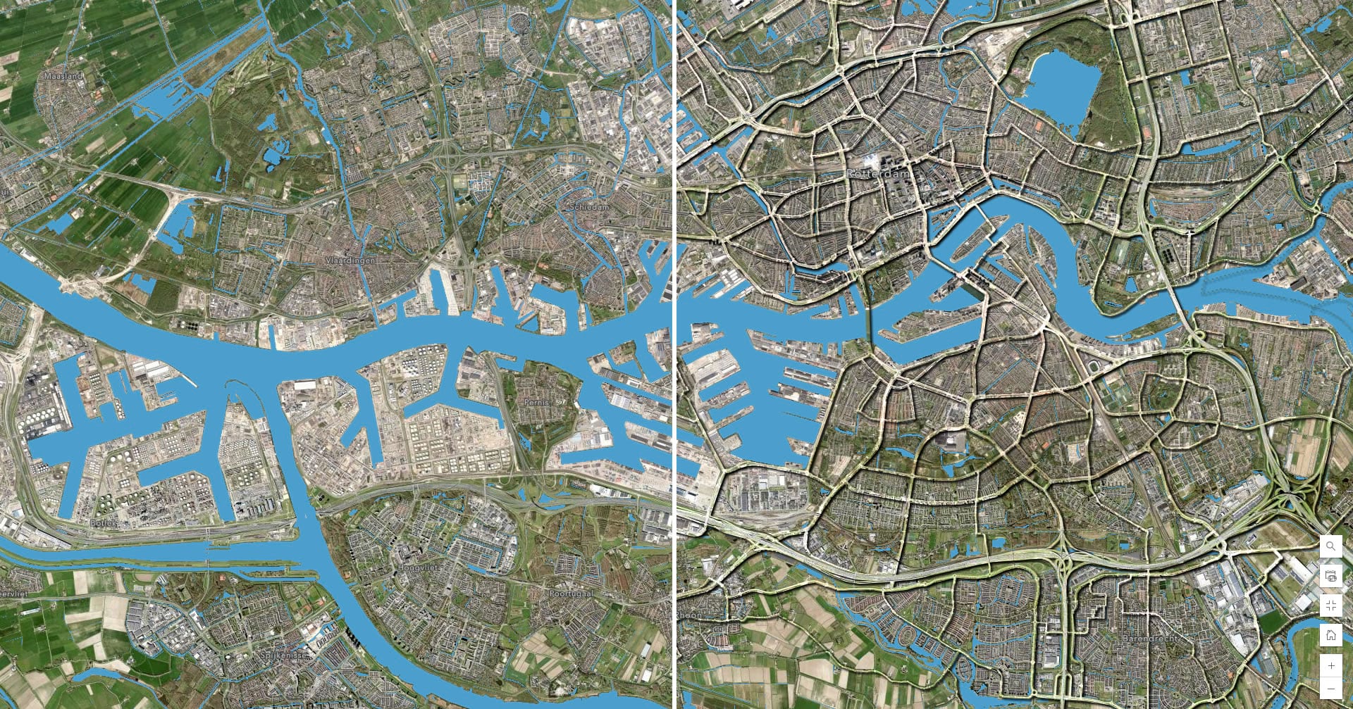 World Imagery with an embossed representation of the human footprint in Rotterdam World Imagery with an embossed representation of the human footprint in Rotterdam