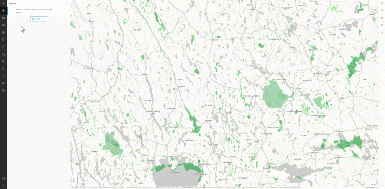 World Database on Protected Areas (WDPA) mapped with the new Surface Water layer in Living Atlas. World Database on Protected Areas (WDPA) mapped with the new Surface Water layer in Living Atlas.