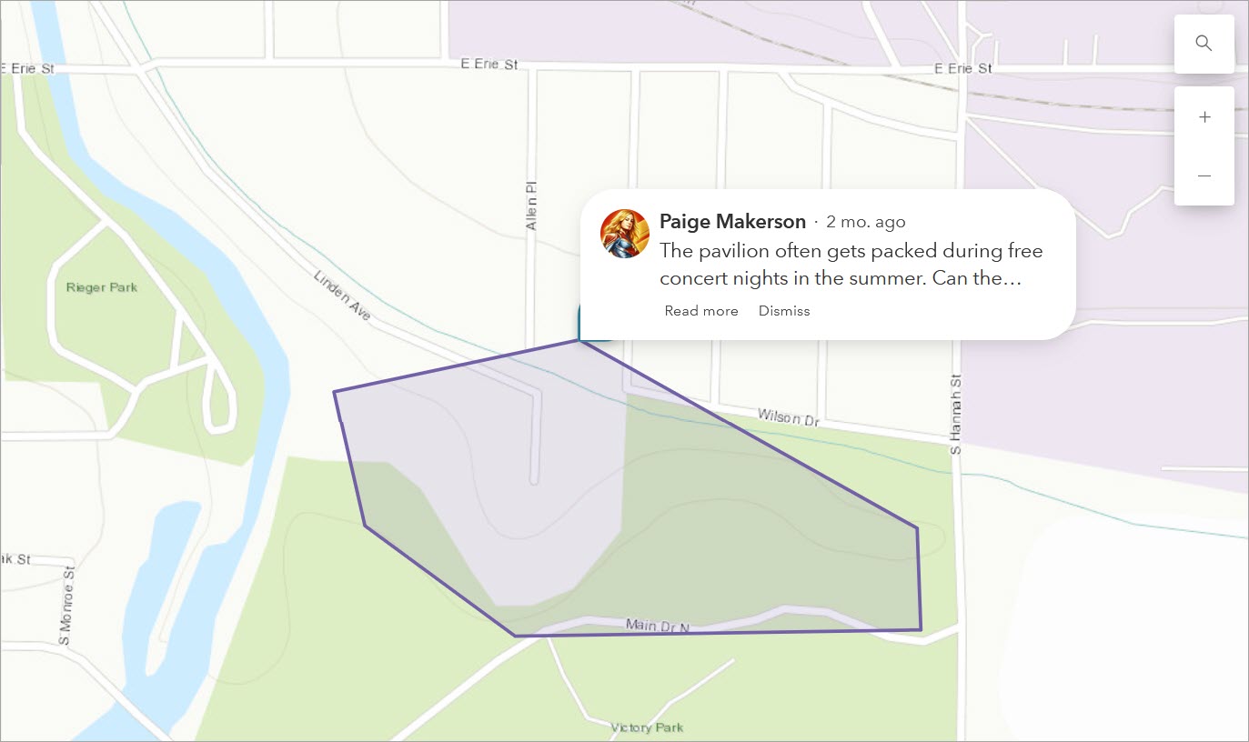 A post on a map-based discussion board A post on a map-based discussion board