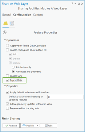 The Share As Web Layer pane - Export data option The Share As Web Layer pane - Export data option