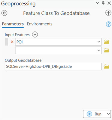 Feature Class to Geodatabase geoprocessing tool Feature Class to Geodatabase geoprocessing tool