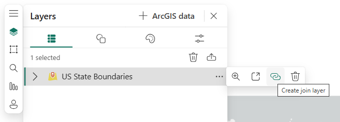 The Layers pane is shown with the context menu open hovering over the Create join layer button. The Layers pane is shown with the context menu open hovering over the Create join layer button.