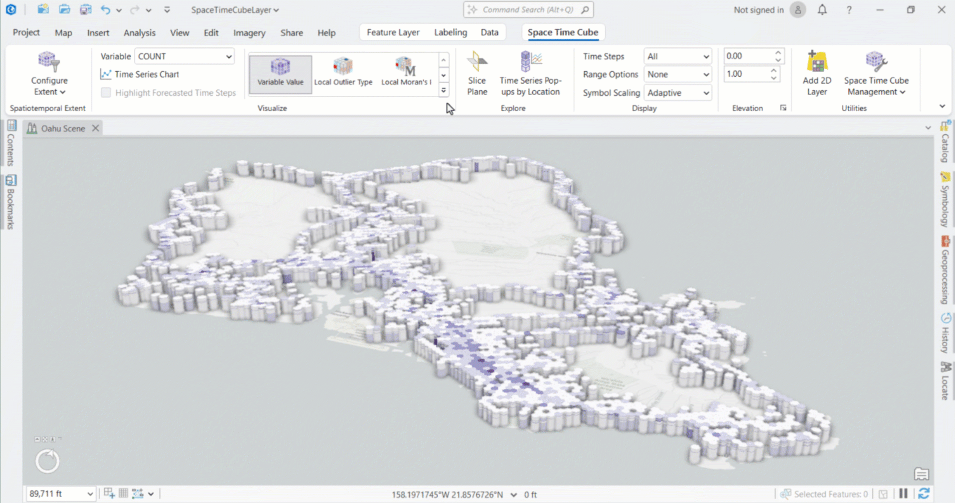 Short video of a user changing the selected display theme for a space-time cube layer in ArcGIS Pro. Short video of a user changing the selected display theme for a space-time cube layer in ArcGIS Pro.