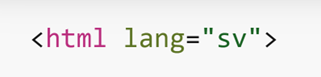 A code example of an html root element with the lang attribute set to "sv"