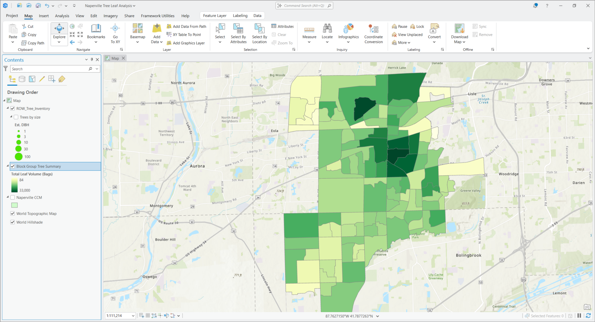 Trees summarized by block group