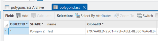 Test polygon feature in the attribute table
