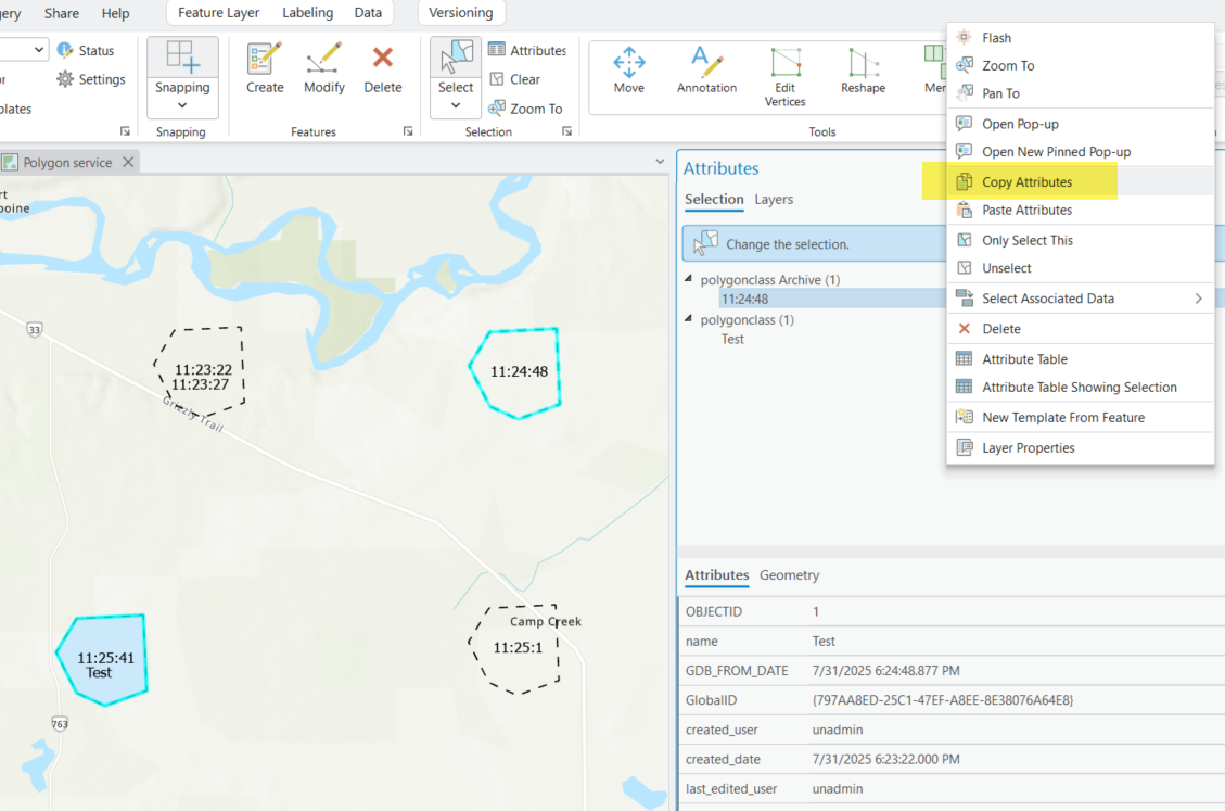 The Copy Attributes option in the Attributes pane