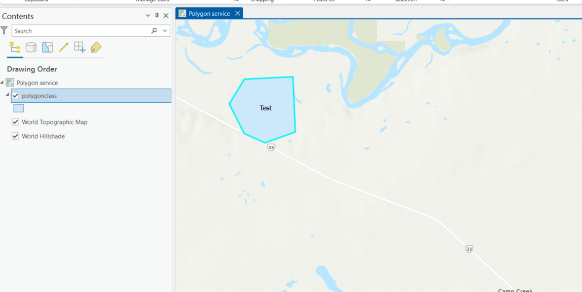 Create a new polygon feature with the name "Test"