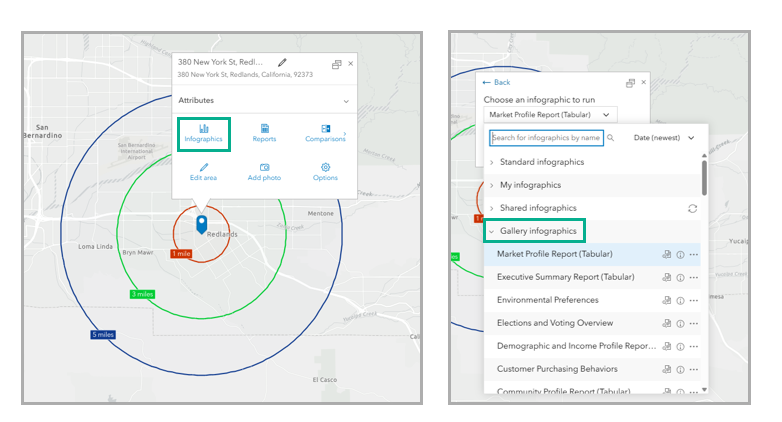 Use a site’s pop-up menu to run gallery infographics.