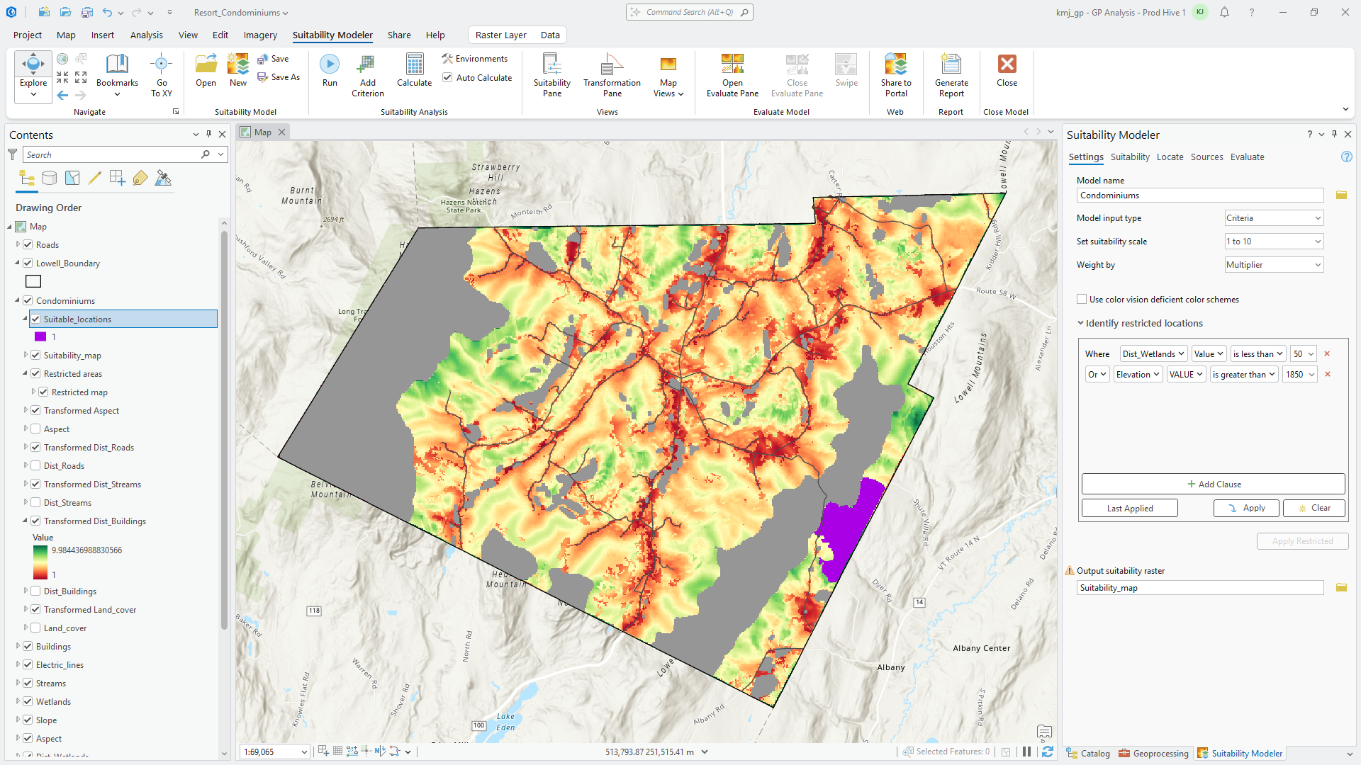 Proposed location for the condominiums with 1,850 foot restriction