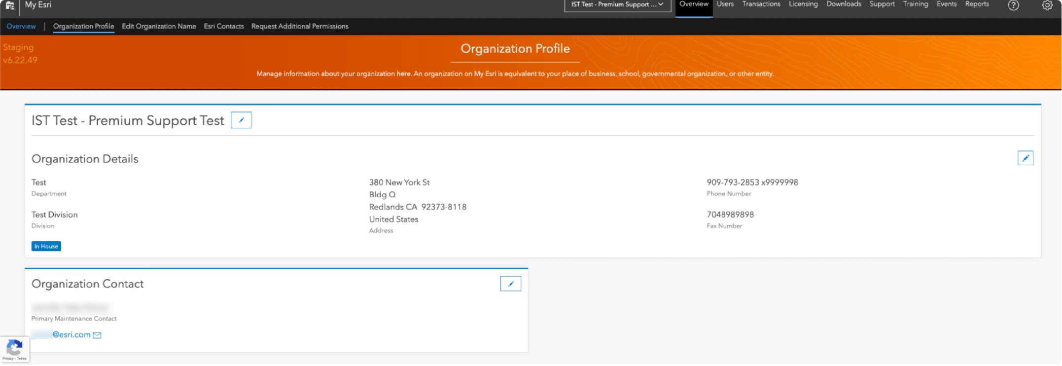 Previous Organization Profile page in My Esri.