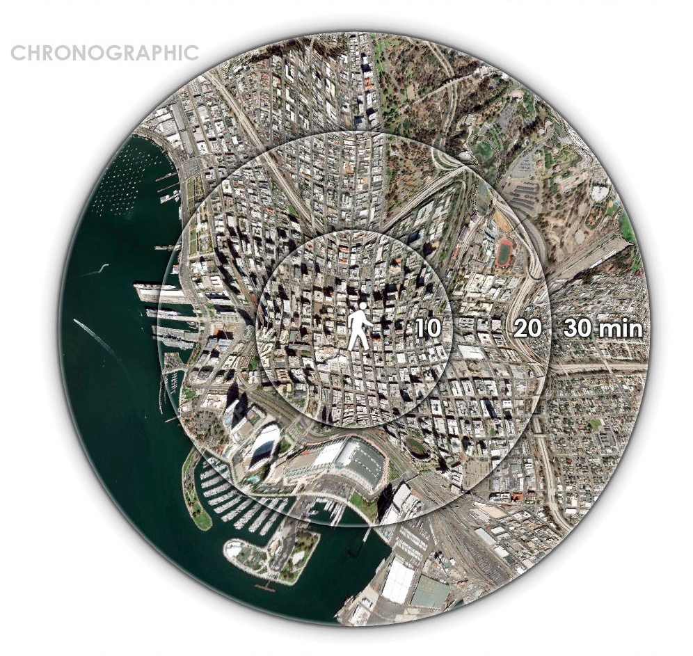 Walk-time areas in San Diego, warped to concentric circles Walk-time areas in San Diego, warped to concentric circles