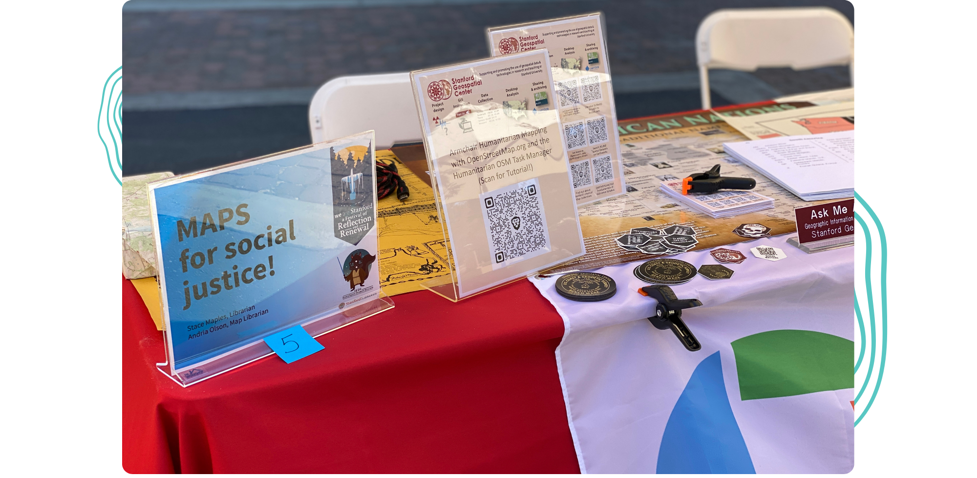 A table of resources (maps, flyers, etc) promoting the SGC and their services.