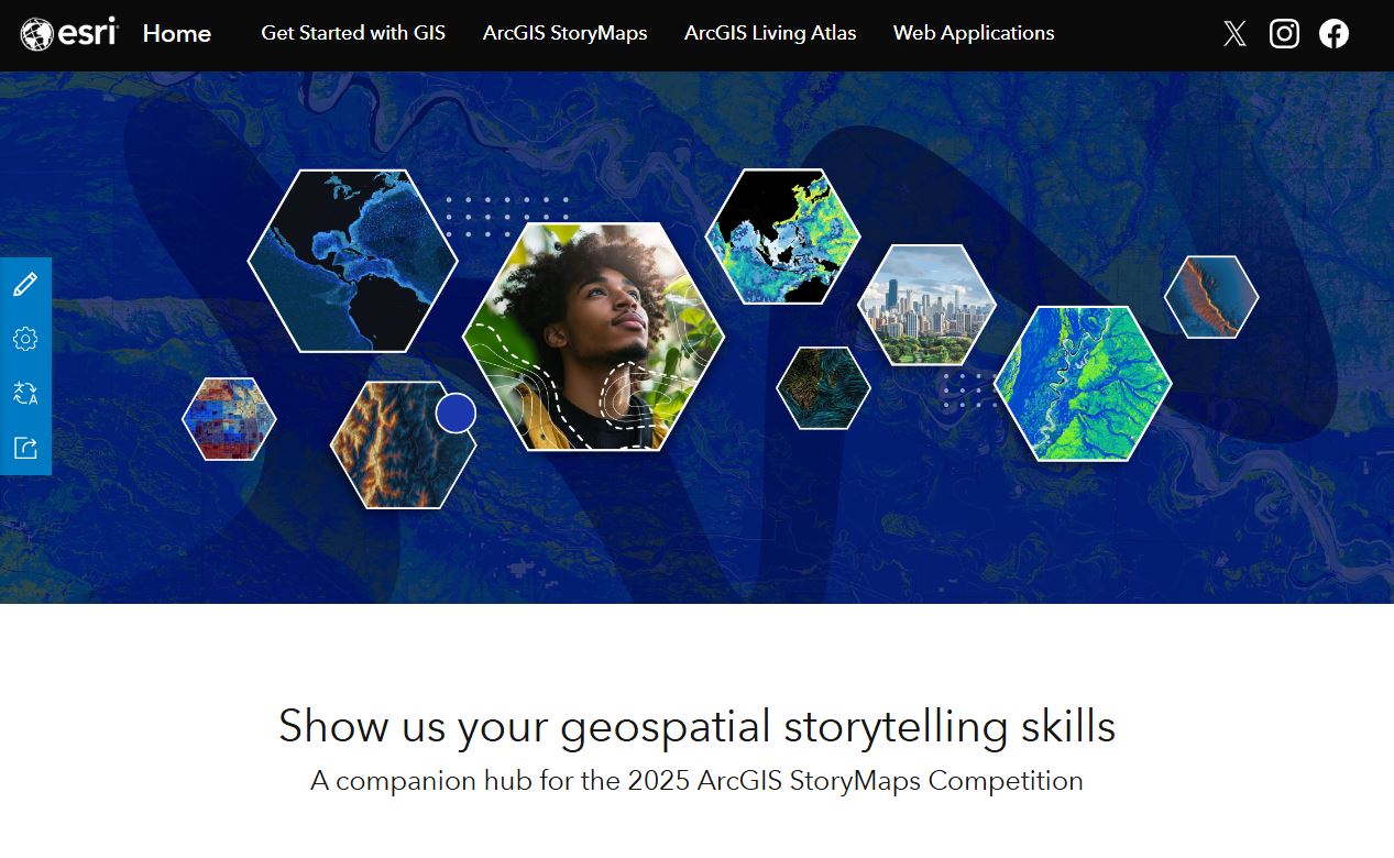 A screen shot of the 2025 ArcGIS StoryMaps Competition hub site