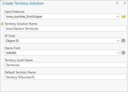 Territory solution parameters