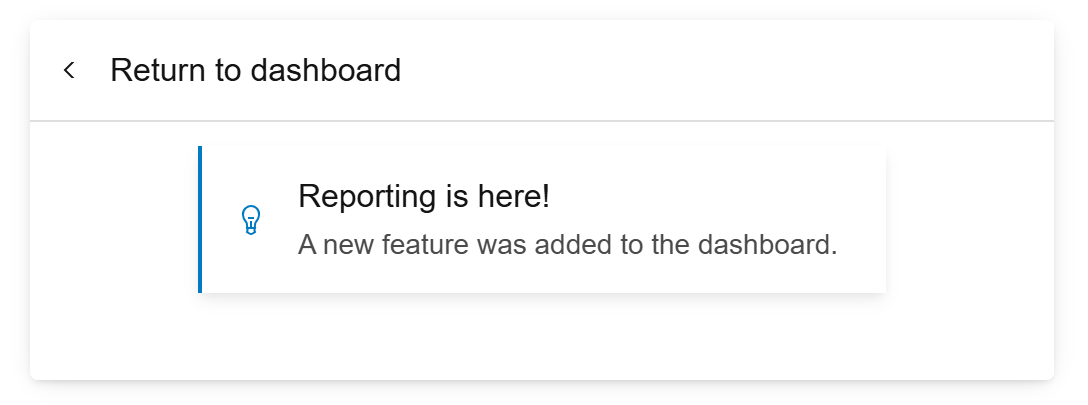 A dialog with icon specified to return to the dashboard in the application.