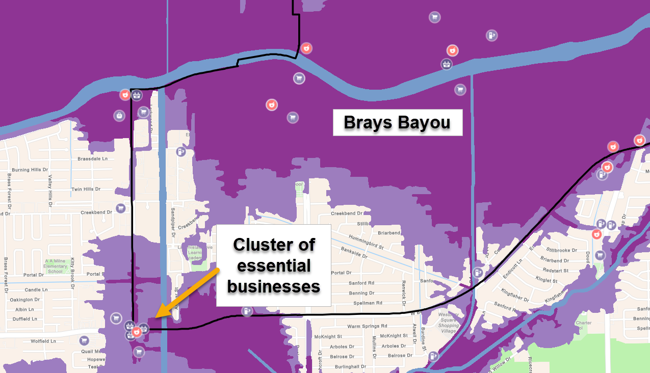 Flood inundation areas.