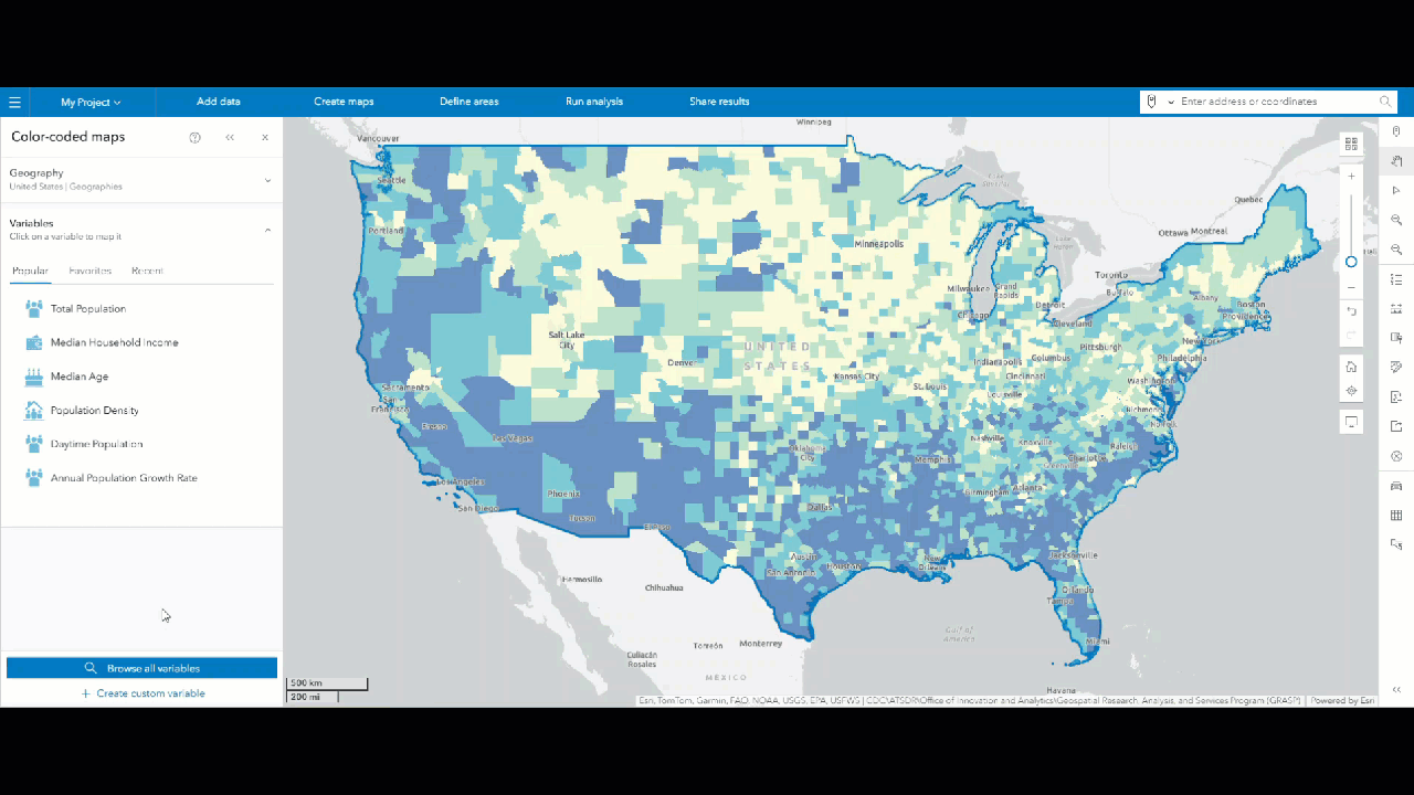 Animation adding a web map variable to the color-coded map