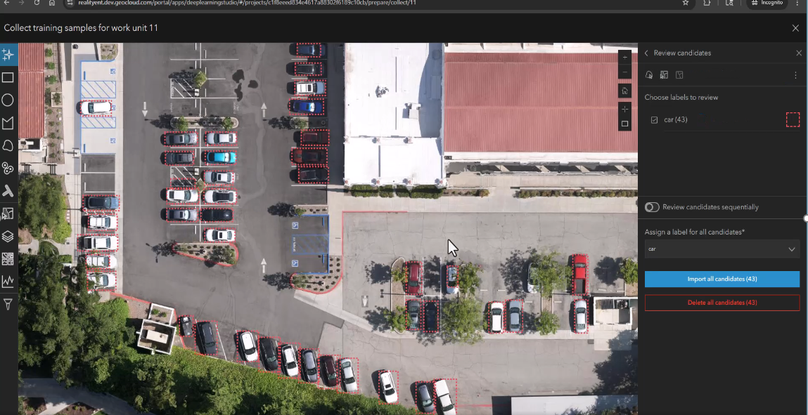 An image of cars in a parking lot in ArcGIS software