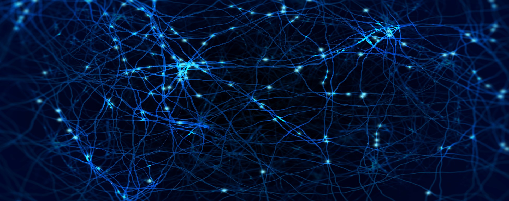 Blue fiber web with brightly lit connectivity points and intersections.