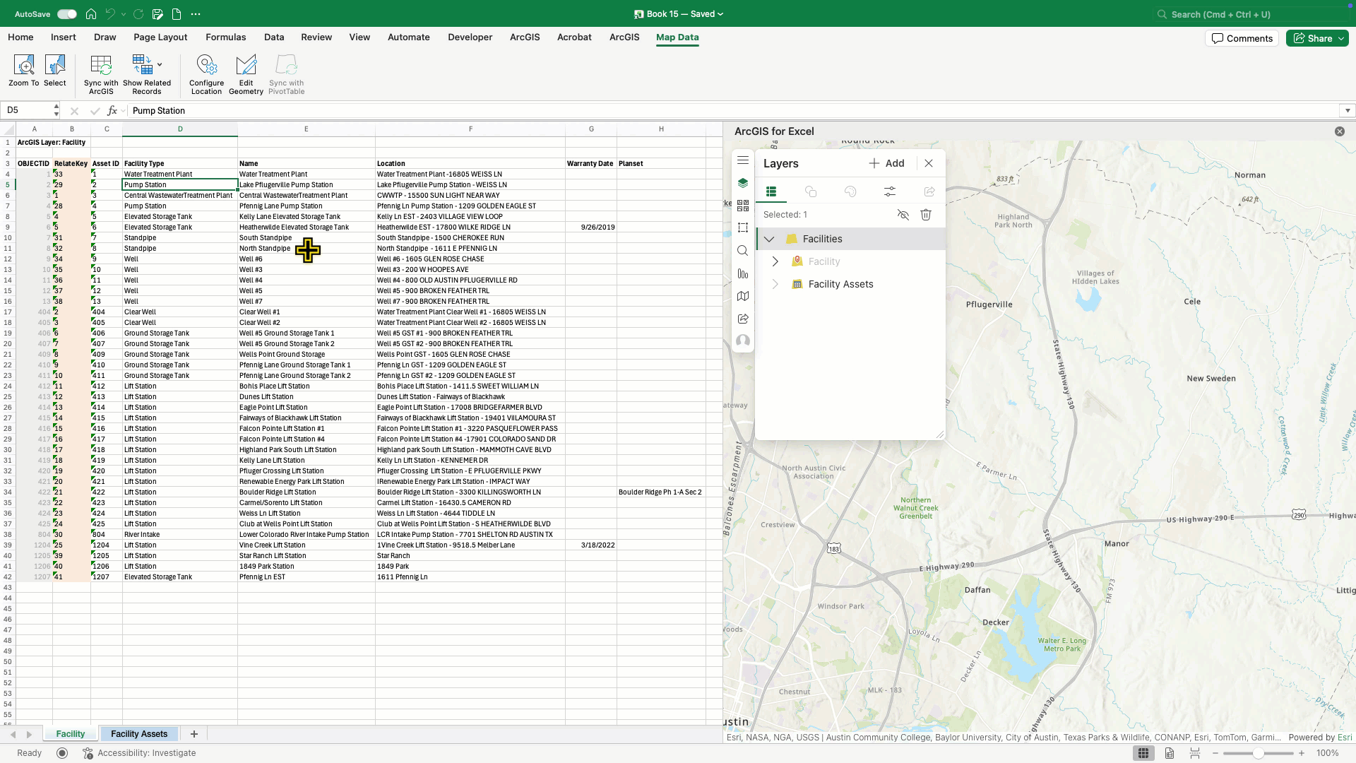 GIF of excel file and map viewing related records