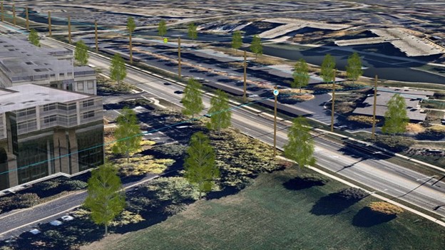 alt="Electric distribution poles as found in the structure domain. "