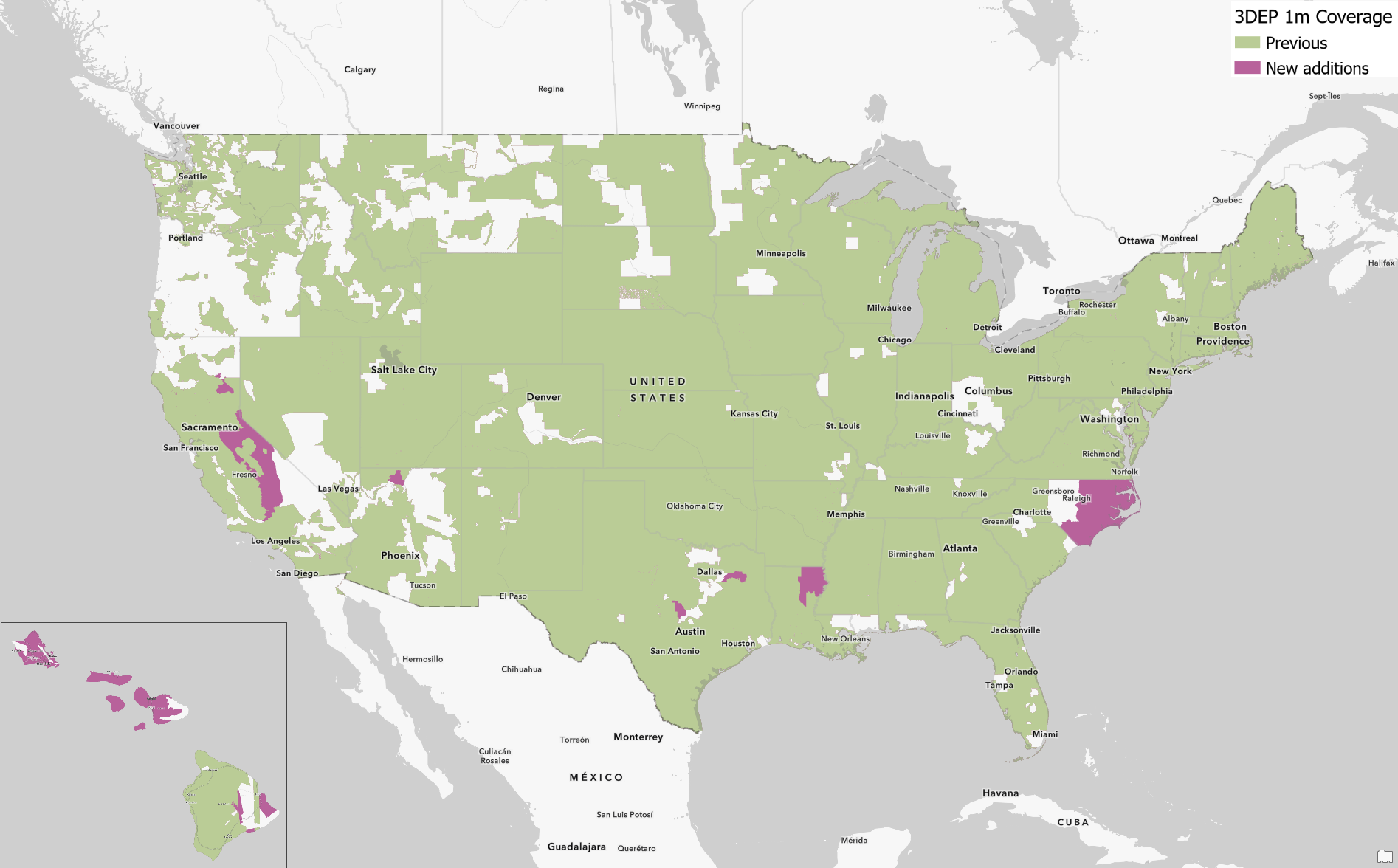 USGS 3DEP 1m coverage as of October 2025