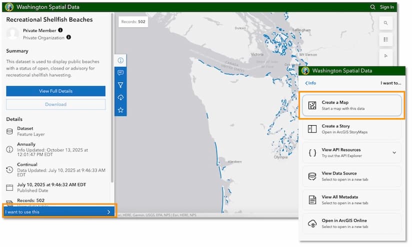 dataset preview in ArcGIS Hub selecting I want to use this