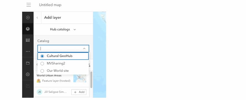 Hub favorite catalogs in add layer dialog
