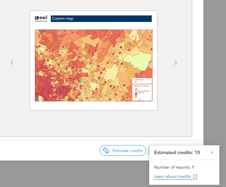 estimate credits chip in a create PDF from map example