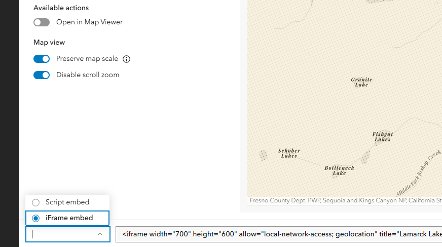 An image depicting a dropdown menu to choose an embed option. An image depicting a dropdown menu to choose an embed option.