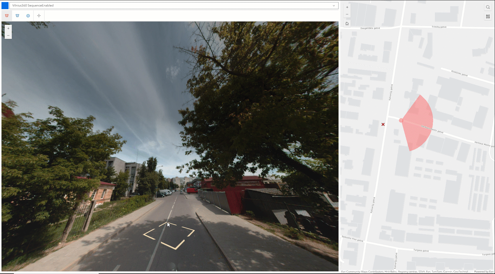 Moving images of a street in natural progression.