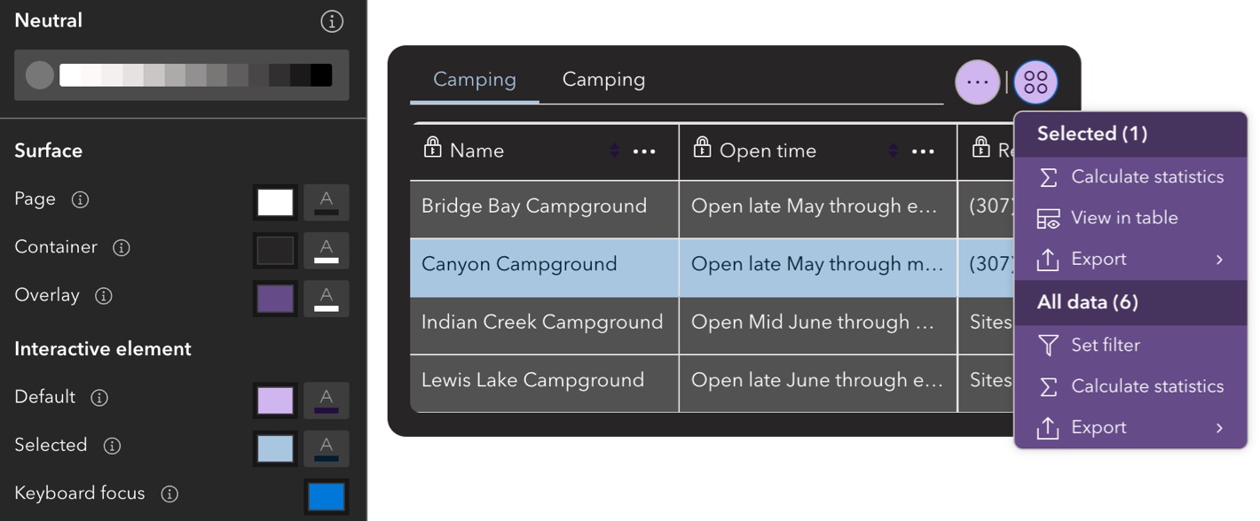 urface and interactive element settings