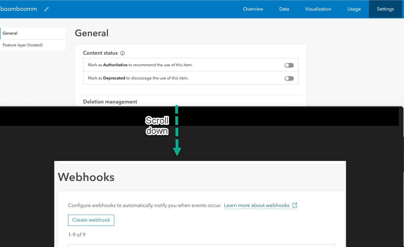 Creating a webhook on item detail's page Creating a webhook on item detail's page