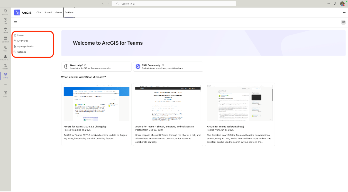 ArcGIS for Microsoft Teams Option Tab