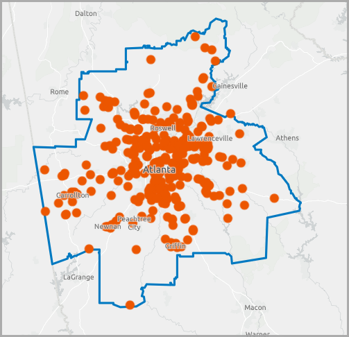 Grocery stores mapped as POI icons in the Atlanta metro area