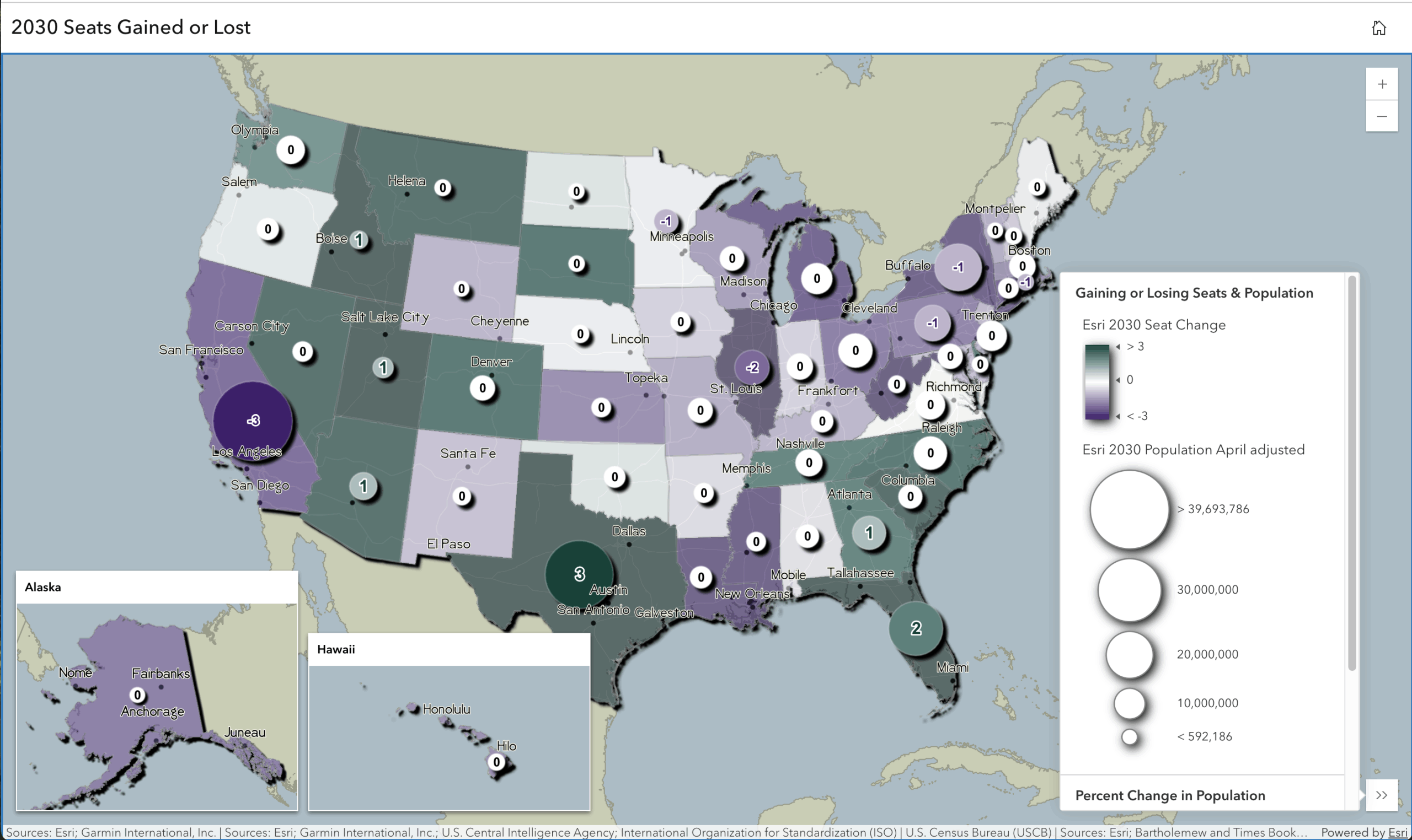 Projected 2030 house seats gained and lost by state