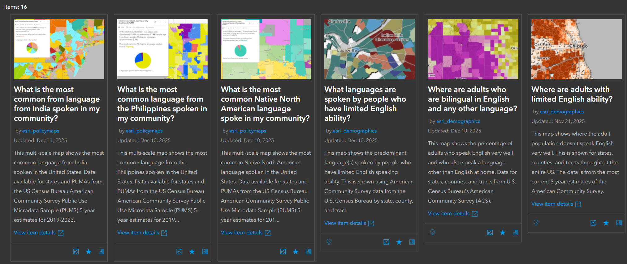 Gallery app of 16 maps about languages spoken in the U.S.